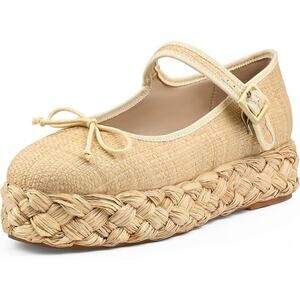 Womens Coastal Raffia Platform Mary Jane Woven Bow Espadrille‎ Buckle Sandal 9